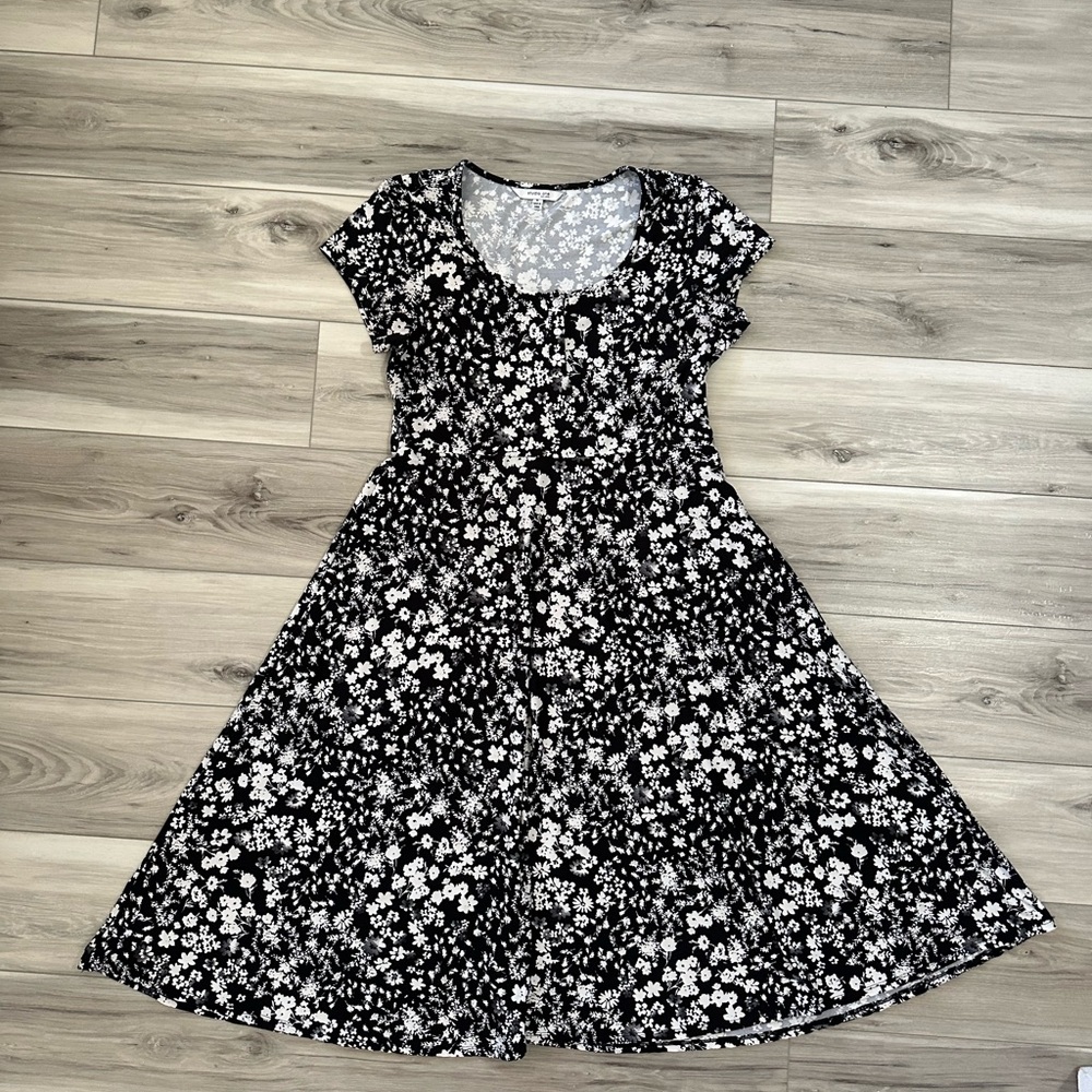 Floral Black and White Dress